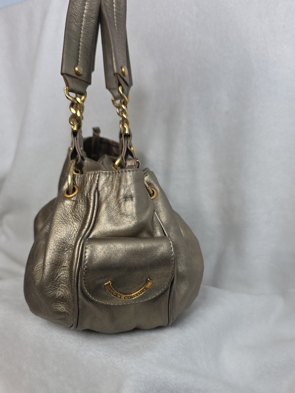 Juicy Couture Metallic Taupe Shoulder Bag with Gold Hardware